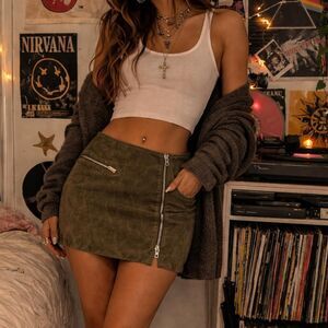 BlankNYC Brown Taupe Leather Zip Mini Skirt Size 26 | Edgy Moto